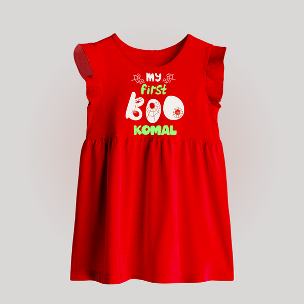 My First Boo Spider Web Print Baby Baby Frock - RED - 0 - 3 Months Old (Chest 17")