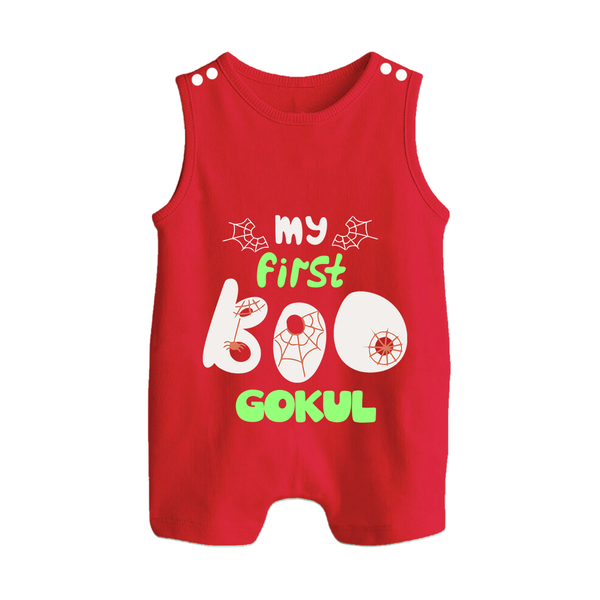 My First Boo Spider Web Print Baby Button Romper - RED - New Born (Chest 18")