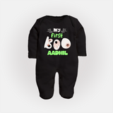 My First Too Cute Spooh Sleep Suit | Custom Baby Sleep Suit for Little Festival Stars - BLACK - New Born (Chest 7.5")