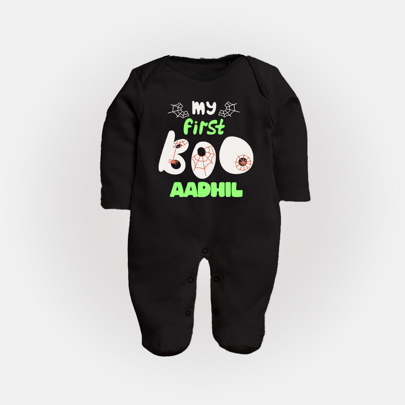 My First Too Cute Spooh Sleep Suit | Custom Baby Sleep Suit for Little Festival Stars - BLACK - New Born (Chest 7.5")