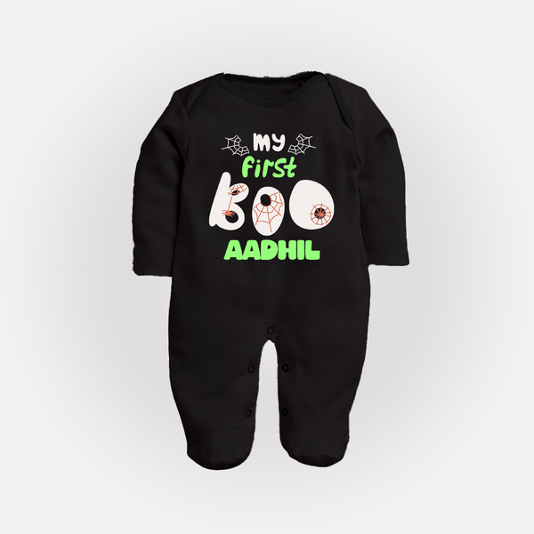 My First Too Cute Spooh Sleep Suit | Custom Baby Sleep Suit for Little Festival Stars - BLACK - New Born (Chest 7.5")