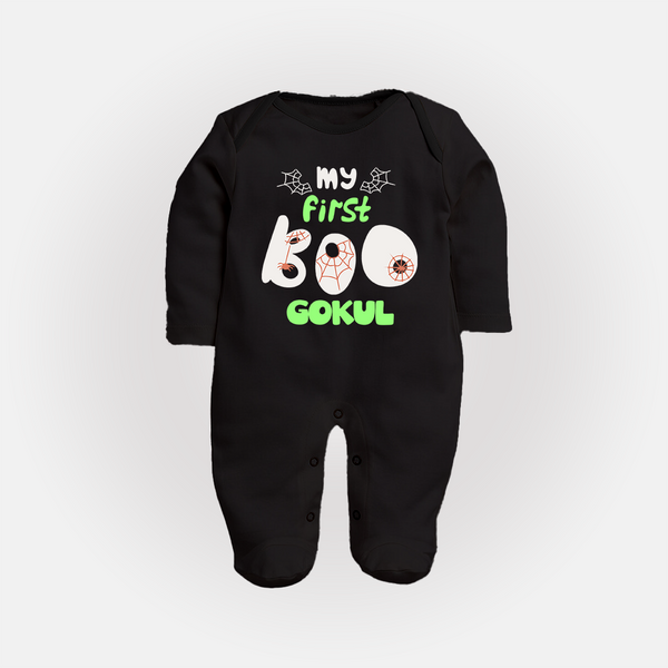 My First Boo Spider Web Print Baby Full Body Suit - BLACK - New Born (Chest 7.5")
