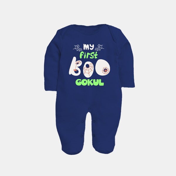 My First Boo Spider Web Print Baby Full Body Suit - NAVY BLUE - New Born (Chest 7.5")