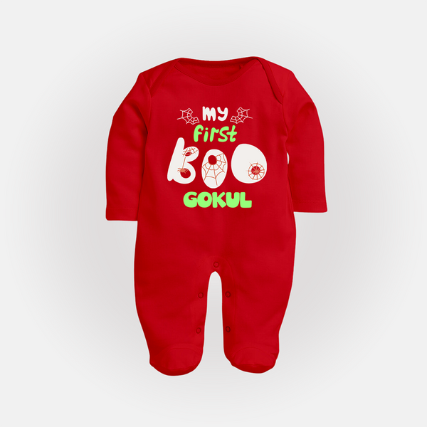 My First Boo Spider Web Print Baby Full Body Suit - RED - New Born (Chest 7.5")
