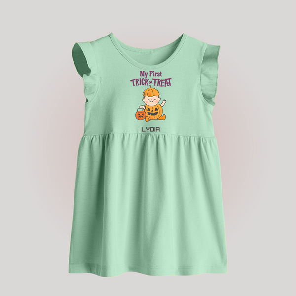 My First Mini Pumpkin Baby Frock | Personalized Baby Baby Frock for Halloween Celebration - MINT GREEN - 0 - 3 Months Old (Chest 17")