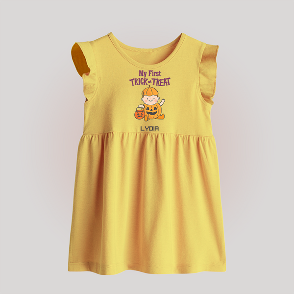 My First Mini Pumpkin Baby Frock | Personalized Baby Baby Frock for Halloween Celebration - PASTEL YELLOW - 0 - 3 Months Old (Chest 17")