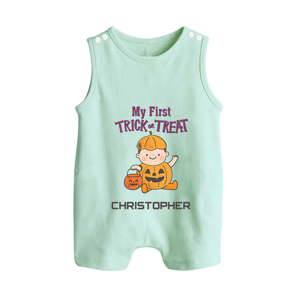 My First Mini Pumpkin Romper Suit | Personalized Baby Romper Suit for Halloween Celebration - MINT GREEN - 0 - 5 Months Old (Chest 18")