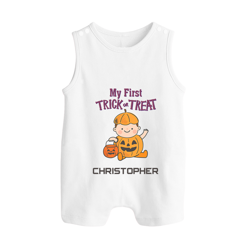 My First Mini Pumpkin Romper Suit | Personalized Baby Romper Suit for Halloween Celebration - WHITE - 0 - 5 Months Old (Chest 18")