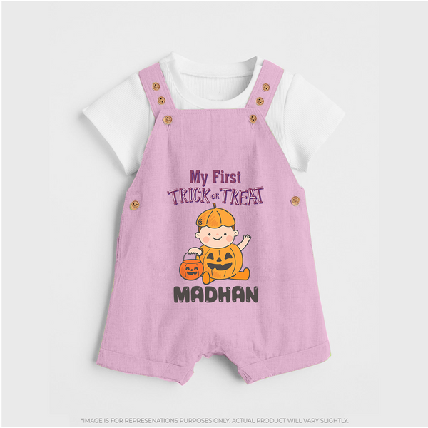 My First Trick Or Treat Pumpkin Print Baby Dungaree  - BABY PINK - 0 - 5 Months Old (Chest 18")