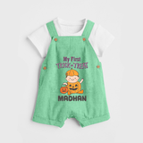 My First Trick Or Treat Pumpkin Print Baby Dungaree  - GREEN - 0 - 5 Months Old (Chest 18")