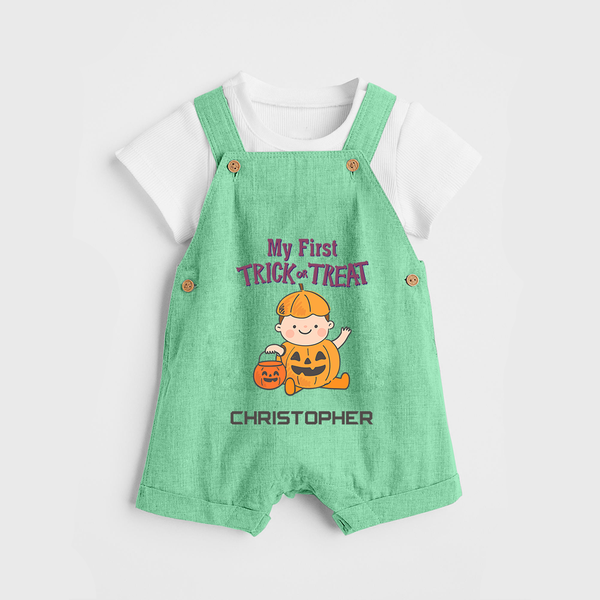 My First Mini Pumpkin Dungaree Set | Personalized Baby Dungaree Set for Halloween Celebration - GREEN - 0 - 5 Months Old (Chest 18")