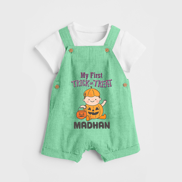 My First Trick Or Treat Pumpkin Print Baby Dungaree  - GREEN - 0 - 5 Months Old (Chest 18")