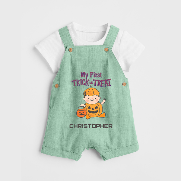 My First Mini Pumpkin Dungaree Set | Personalized Baby Dungaree Set for Halloween Celebration - MINT GREEN - 0 - 5 Months Old (Chest 18")