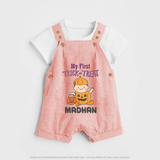 My First Trick Or Treat Pumpkin Print Baby Dungaree  - PEACH - 0 - 5 Months Old (Chest 18")