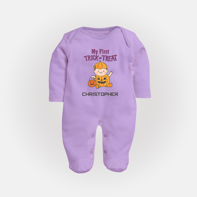 My First Mini Pumpkin Sleep Suit | Personalized Baby Sleep Suit for Halloween Celebration - LILAC - New Born (Chest 7.5")