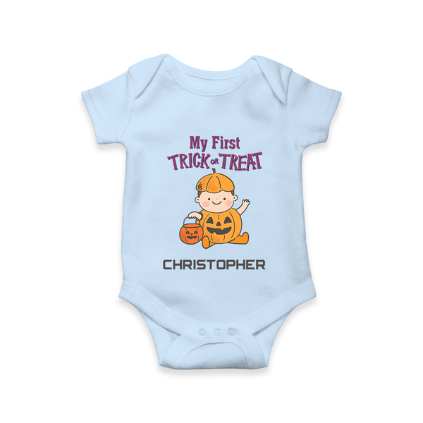My First Mini Pumpkin Romper | Personalized Baby Romper for Halloween Celebration - BABY BLUE - New Born (Chest 14")