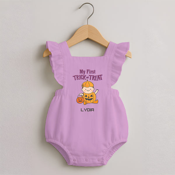 My First Mini Pumpkin Romper Frock | Personalized Baby Romper Frock for Halloween Celebration - BABY PINK - 0 - 3 Months Old (Chest 19")