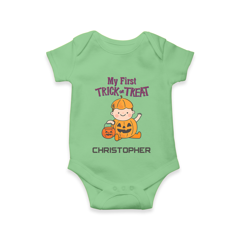 My First Mini Pumpkin Romper | Personalized Baby Romper for Halloween Celebration - GREEN - New Born (Chest 14")