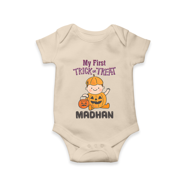 My First Trick Or Treat Pumpkin Print Baby Romper   - IVORY - New Born (Chest 14")