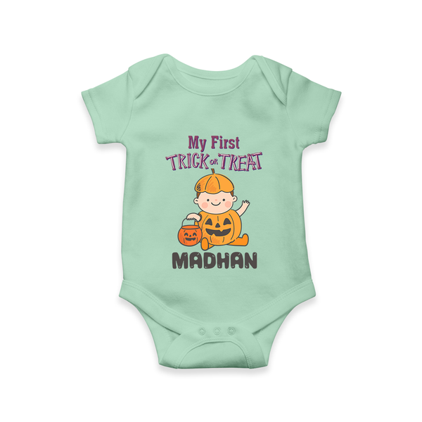 My First Trick Or Treat Pumpkin Print Baby Romper   - MINT GREEN - New Born (Chest 14")