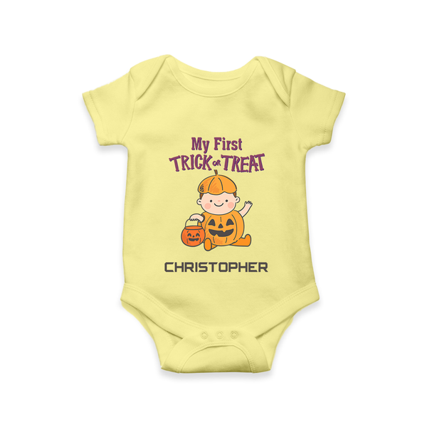My First Mini Pumpkin Romper | Personalized Baby Romper for Halloween Celebration - PASTEL YELLOW - New Born (Chest 14")