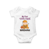 My First Trick Or Treat Pumpkin Print Baby Romper   - WHITE - New Born (Chest 14")