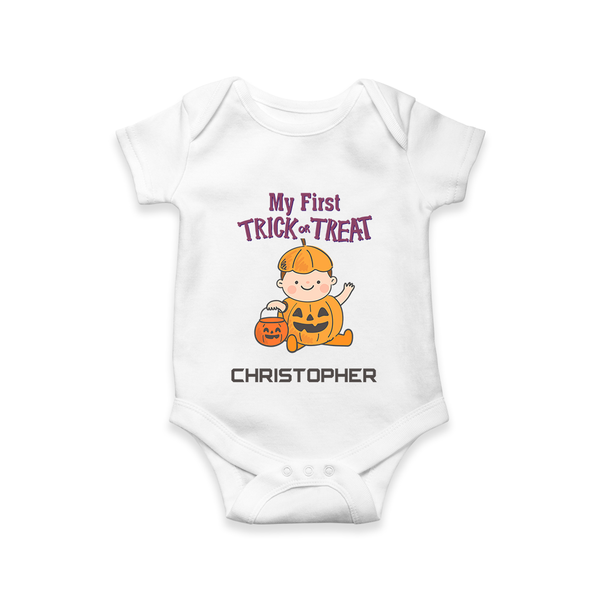My First Mini Pumpkin Romper | Personalized Baby Romper for Halloween Celebration - WHITE - New Born (Chest 14")