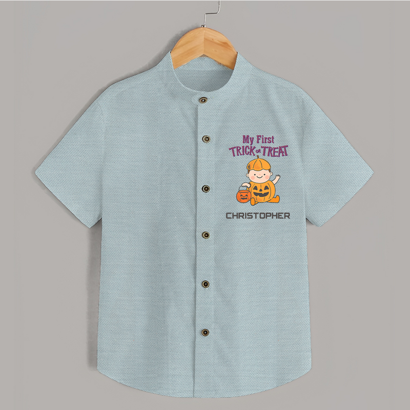 My First Mini Pumpkin Shirt | Personalized Baby Shirt for Halloween Celebration - ARCTIC BLUE - 0 - 6 Months Old (Chest 23")