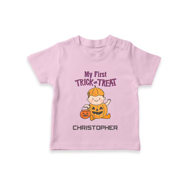 My First Mini Pumpkin Tshirt | Personalized Baby Tshirt for Halloween Celebration - BABY PINK - 0-5 Months Old (Chest 17")