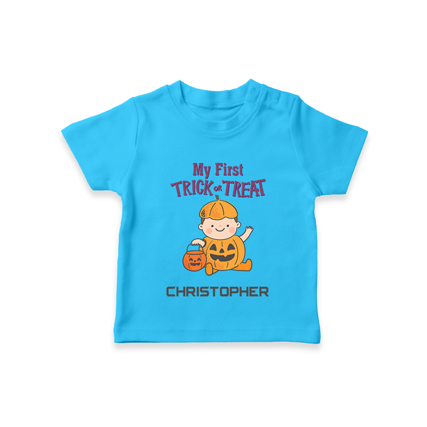 My First Mini Pumpkin Tshirt | Personalized Baby Tshirt for Halloween Celebration - SKY BLUE - 0-5 Months Old (Chest 17")