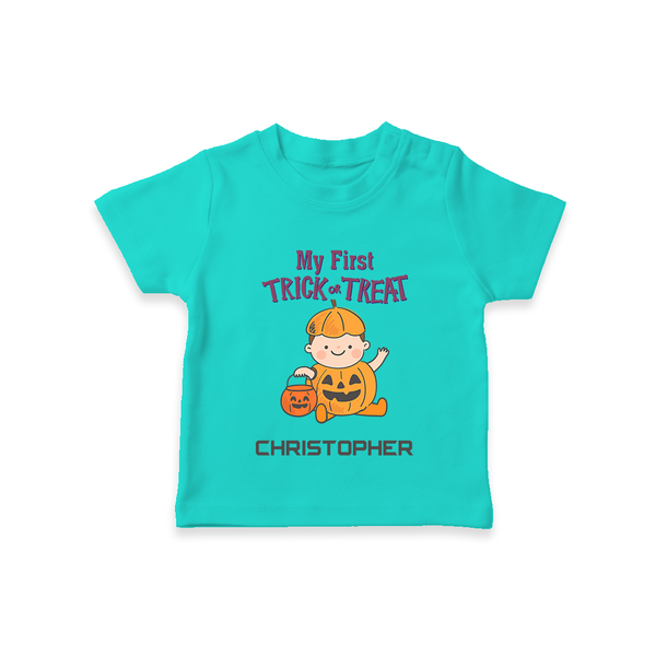 My First Mini Pumpkin Tshirt | Personalized Baby Tshirt for Halloween Celebration - TEAL - 0-5 Months Old (Chest 17")