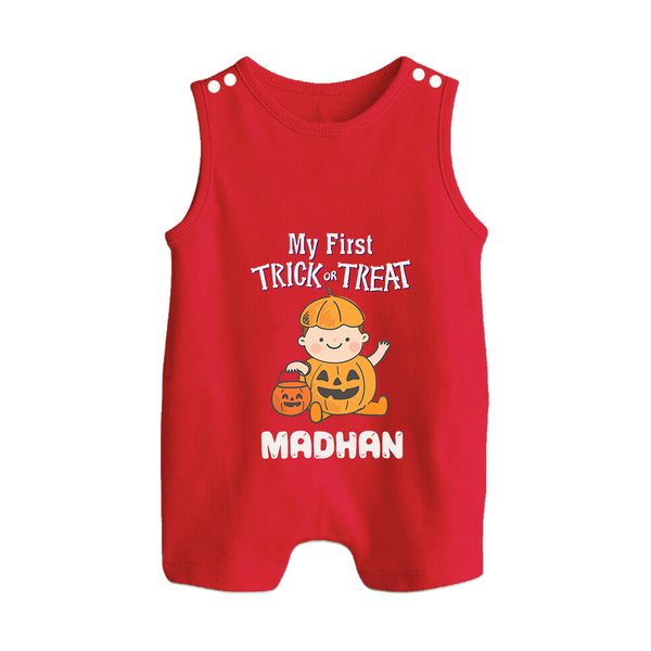 My First Trick Or Treat Pumpkin Print Baby Button Romper  - RED - New Born (Chest 18")