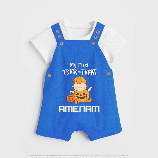 My First Mini Pumpkin Dungaree Set | Personalized Baby Dungaree Set for Halloween Celebration - COBALT BLUE - 0 - 5 Months Old (Chest 18")