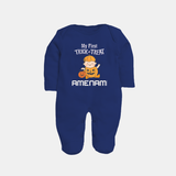 My First Mini Pumpkin Sleep Suit | Personalized Baby Sleep Suit for Halloween Celebration - NAVY BLUE - New Born (Chest 7.5")