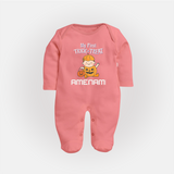 My First Mini Pumpkin Sleep Suit | Personalized Baby Sleep Suit for Halloween Celebration - PEACH - New Born (Chest 7.5")