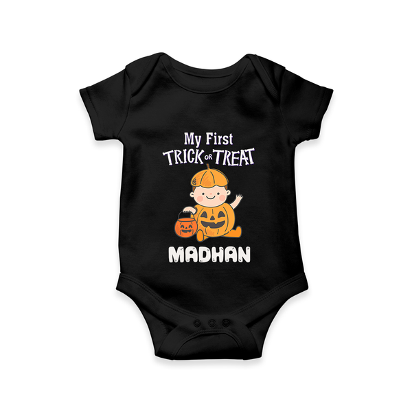 My First Trick Or Treat Pumpkin Print Baby Romper   - BLACK - New Born (Chest 14")