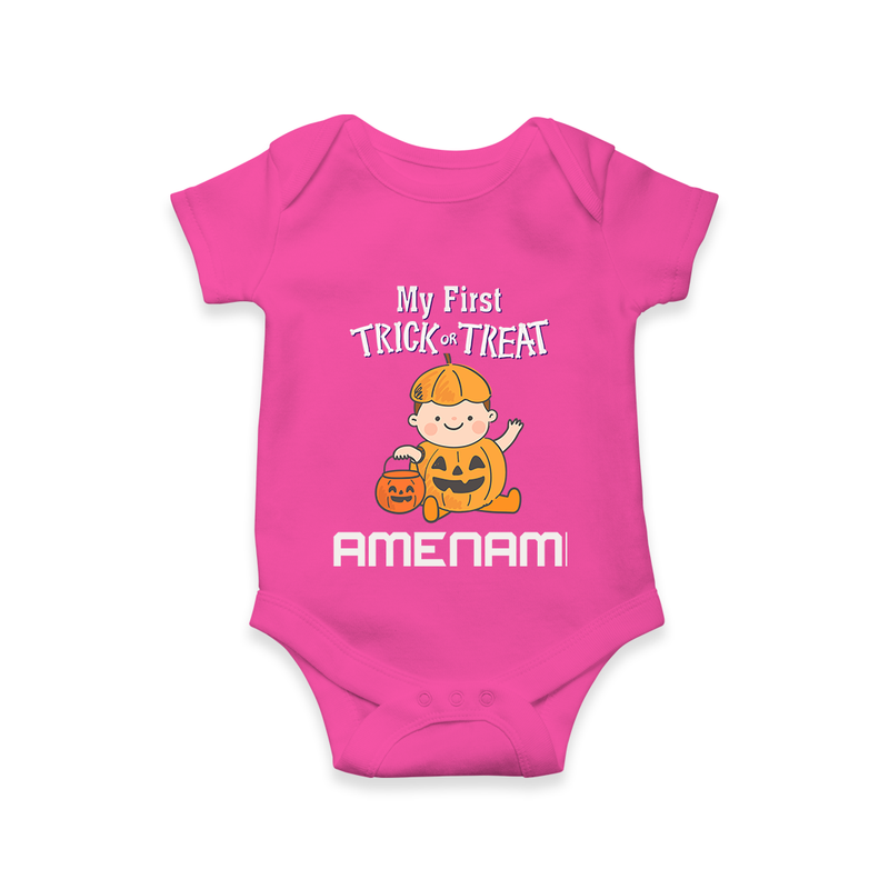 My First Mini Pumpkin Romper | Personalized Baby Romper for Halloween Celebration - HOT PINK - New Born (Chest 14")