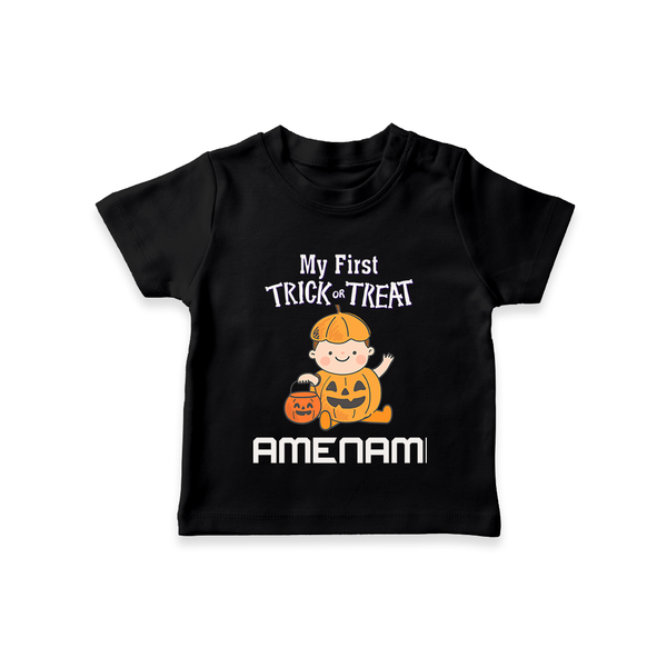 My First Mini Pumpkin Tshirt | Personalized Baby Tshirt for Halloween Celebration - BLACK - 0-5 Months Old (Chest 17")