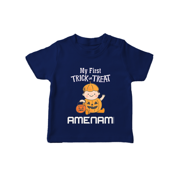 My First Mini Pumpkin Tshirt | Personalized Baby Tshirt for Halloween Celebration - NAVY BLUE - 0-5 Months Old (Chest 17")
