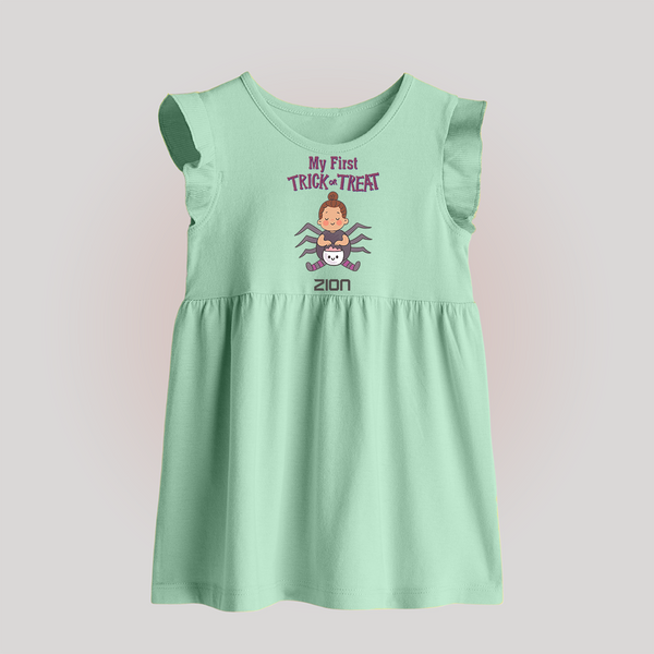 My First Tiny Spooky Star Baby Frock | Custom Baby Baby Frock for Festival Fun - MINT GREEN - 0 - 3 Months Old (Chest 17")
