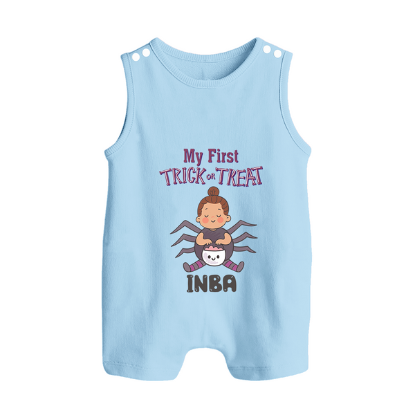 My First Spider Trick Or Treat Print Baby Button Romper  - BABY BLUE - New Born (Chest 18")