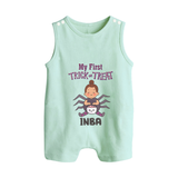 My First Spider Trick Or Treat Print Baby Button Romper  - MINT GREEN - New Born (Chest 18")