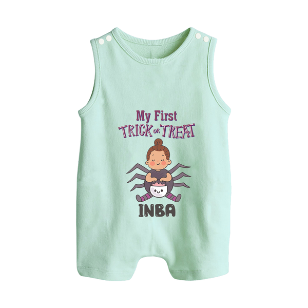My First Spider Trick Or Treat Print Baby Button Romper  - MINT GREEN - New Born (Chest 18")