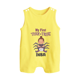 My First Spider Trick Or Treat Print Baby Button Romper  - PASTEL YELLOW - New Born (Chest 18")