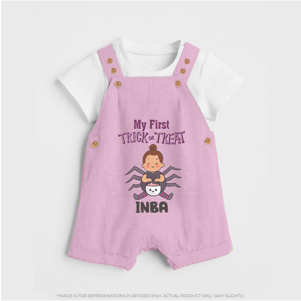 My First Spider Trick Or Treat Print Baby Dungaree  - BABY PINK - 0 - 5 Months Old (Chest 18")