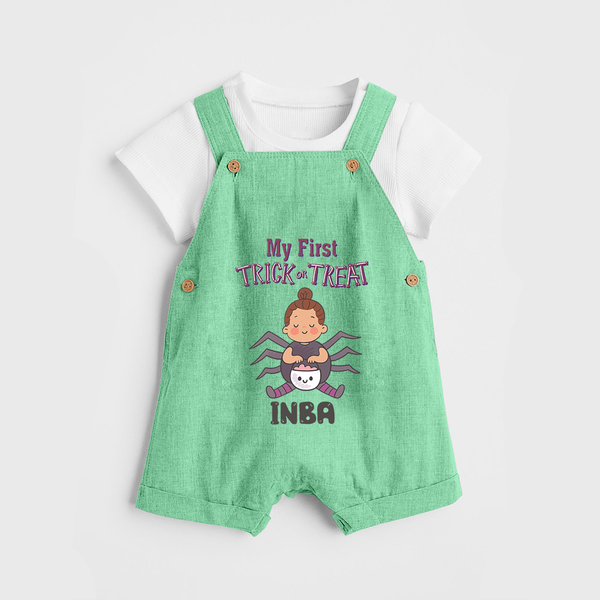 My First Spider Trick Or Treat Print Baby Dungaree  - GREEN - 0 - 5 Months Old (Chest 18")
