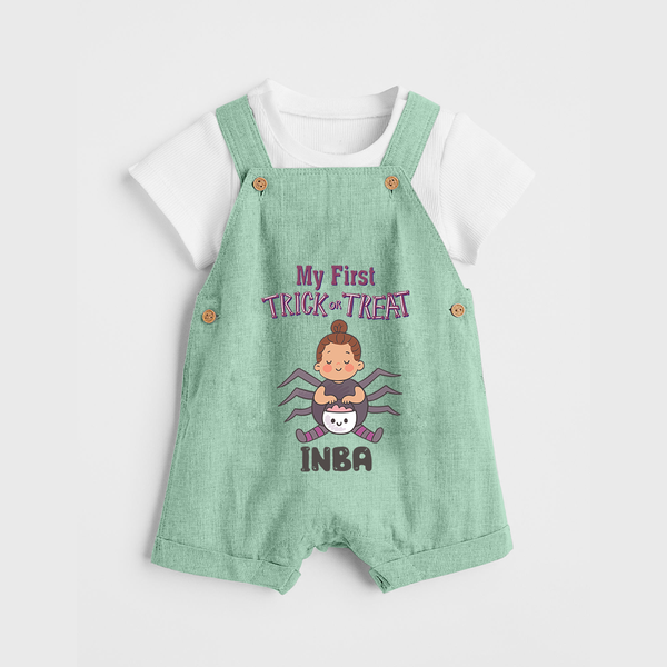 My First Spider Trick Or Treat Print Baby Dungaree  - MINT GREEN - 0 - 5 Months Old (Chest 18")