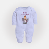 My First Spider Trick Or Treat Print Baby Full Body Suit  - BABY BLUE - New Born (Chest 7.5")