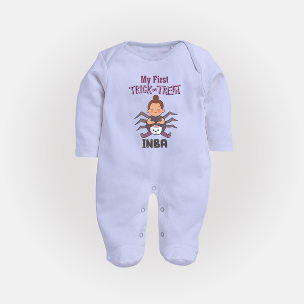 My First Spider Trick Or Treat Print Baby Full Body Suit  - BABY BLUE - New Born (Chest 7.5")