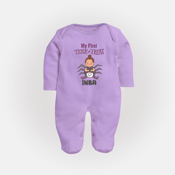 My First Spider Trick Or Treat Print Baby Full Body Suit  - LILAC - New Born (Chest 7.5")